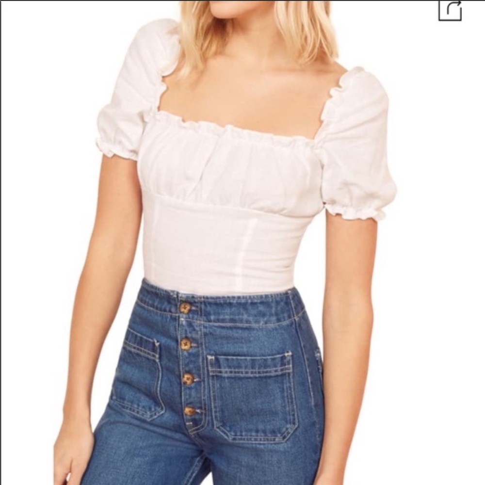Reformation Salina Linen Puff Sleeve Top 8 New